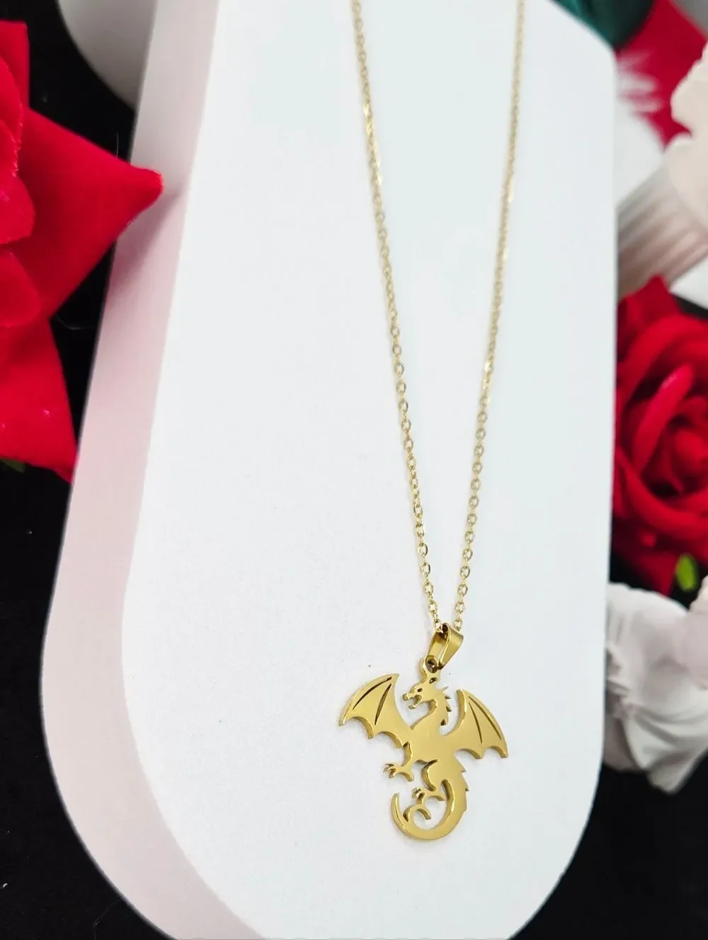 DND Dragon Necklace Gold Stainless Steel Medieval Fantasy Luxe Pendant Gamer